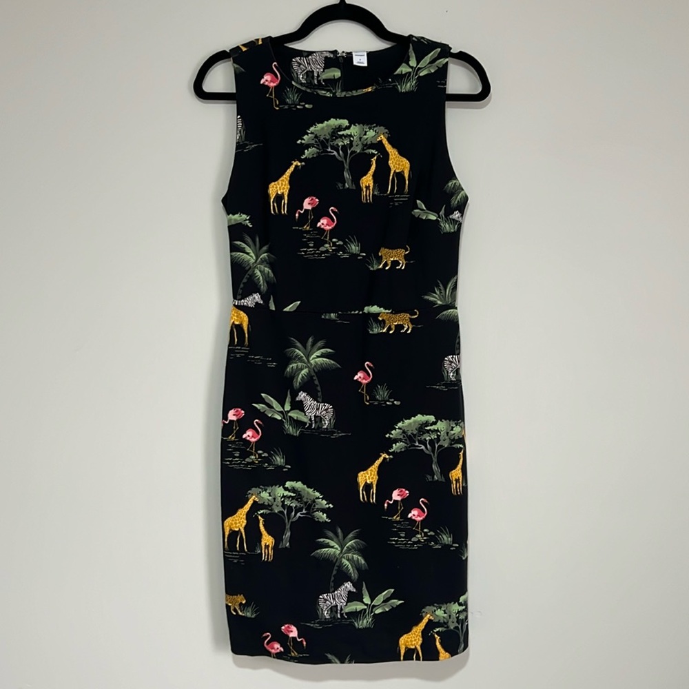 Old Navy black dress with animal print